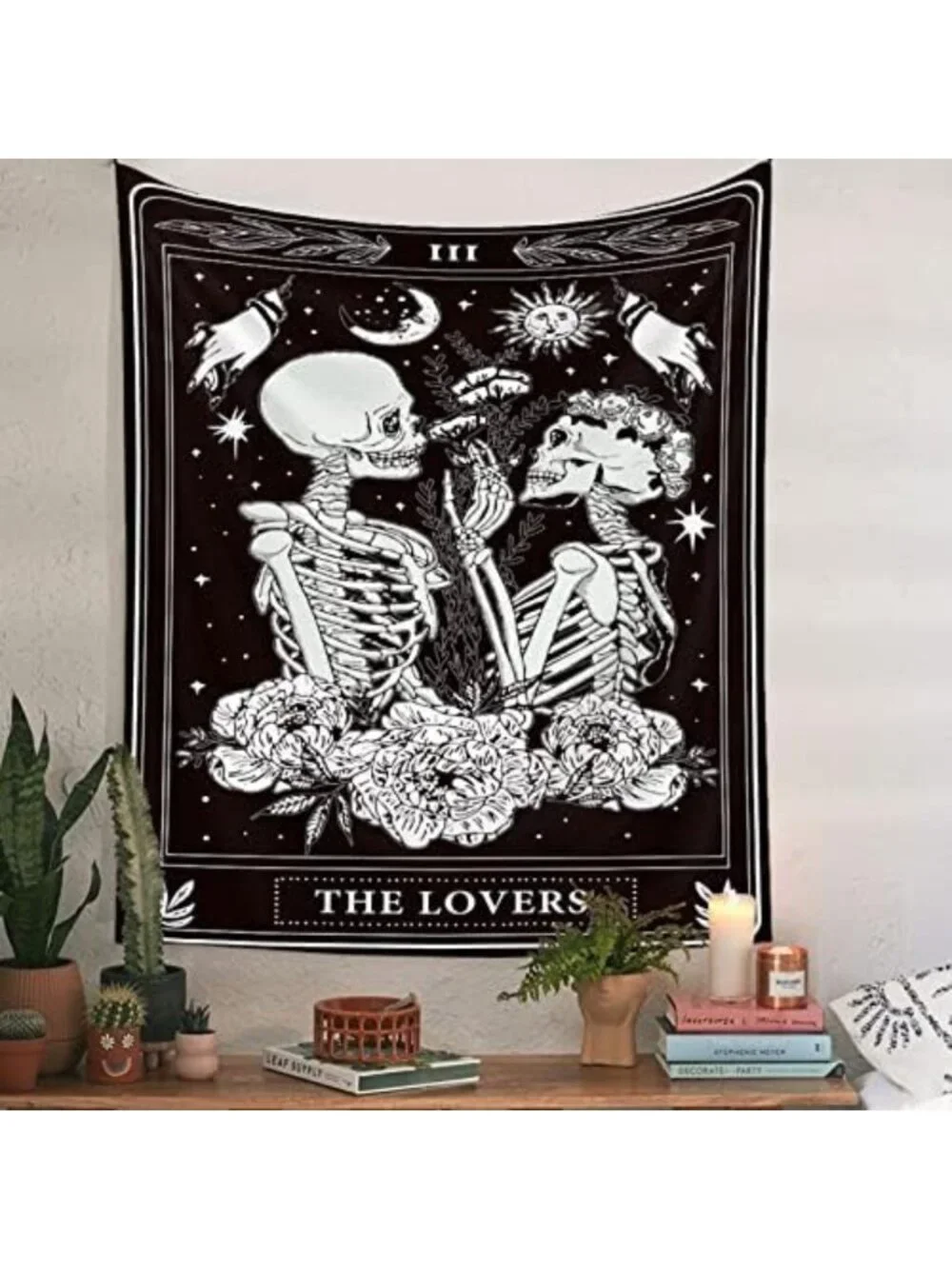 Gothic Skull Tapestry - Black & White Skeleton Wall Hanging for Dark Aesthetic